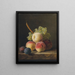 Peach, grape, and plum still life painting on a pedestal - Jan Frans van Dael — framed artwork on a wall