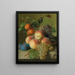 a Still life with peaches, grapes, and plums on a stone ledge with a bird and a butterfly - Jan Frans van Dael — framed artwork on a wall