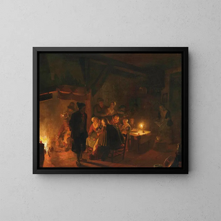 a family dining by candlelight in an interior - Jan Hendrik van Grootvelt — framed artwork on a wall