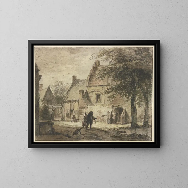 fering with multiple figures and a dog in the foreground - Jan Hulswit — framed artwork on a wall