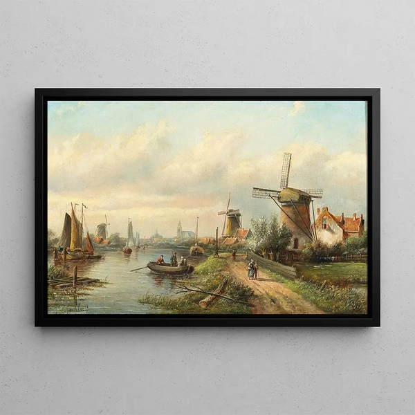 Dutch River Landscape Painting - Jan Jacob Coenraad Spohler — framed artwork on a wall