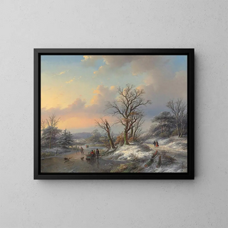 Ramasseurs de bois sur la glace - Jan Jacob Coenraad Spohler — framed artwork on a wall