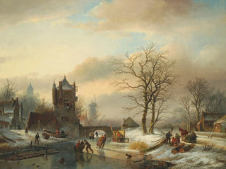 Ice skaters on a frozen river - Jan Jacob Spohler — artwork view
