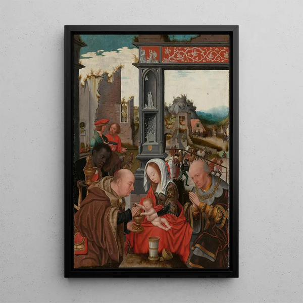 L'Adoration des Mages - Jan Jansz Mostaert — framed artwork on a wall