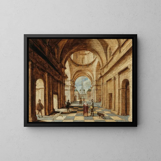 a classic interior with elegant figures - Jan Juriaensz van Baden — framed artwork on a wall