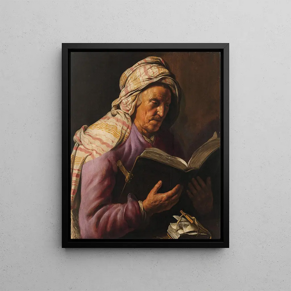 Old woman reading - Jan Lievens — framed artwork on a wall