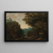 Landscape painting with mountain scenery, river valley, and castle - Jan Meerhout — framed artwork on a wall