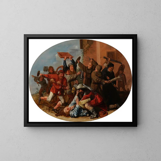 Battle between Carnival and Lent - Jan Miense Molenaer — framed artwork on a wall