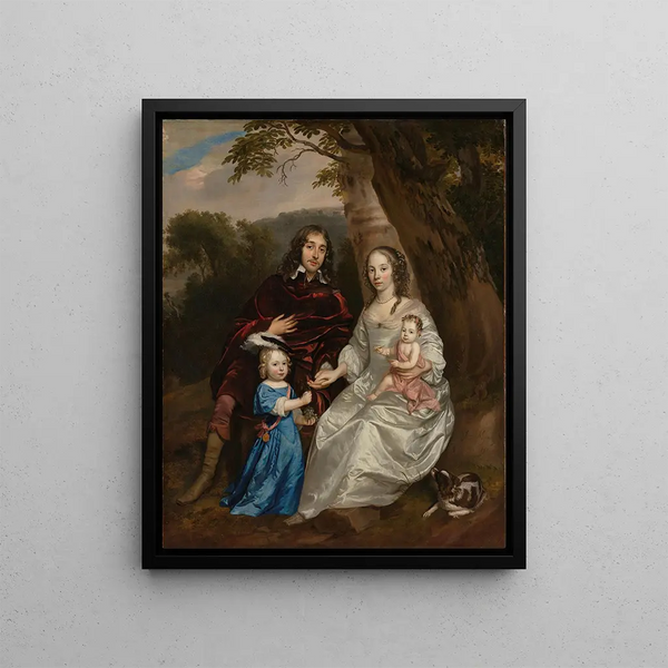 Govert van Slingelandt 1623–90 Seigneur de Dubbeldam with his first wife Christina van Beveren and their two sons - Jan Mijtens — framed artwork on a wall