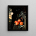 Still life with apricots and butterflies - Jan Mortel — framed artwork on a wall