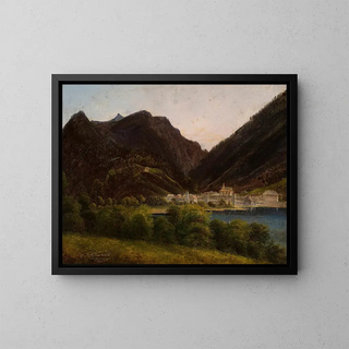 View of the city in the valley - Jan Nepomucen Głowacki — framed artwork on a wall