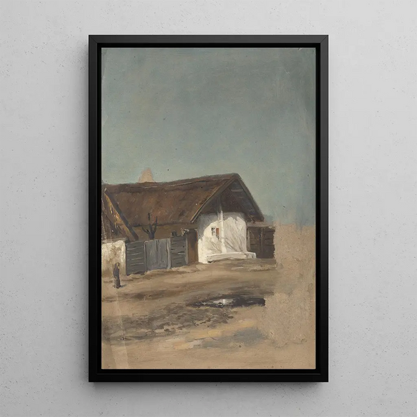 Village House Painting - Jan Nowopack — framed artwork on a wall