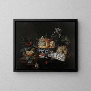 Still life with vegetables and fruits - Jan Pauwel Gillemans the Elder — framed artwork on a wall