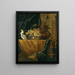 Nature morte with a basket of fruits and a parrot on a draped damask border next to a porphyry vase mounted in gilded bronze - Jan Pauwel Gillemans the Younger — framed artwork on a wall