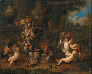 Landscape with Six Putti Playing with a Garland of Fruits and Two Guinea Pigs in the Foreground - Jan Pauwel Gillemans the Younger — artwork view