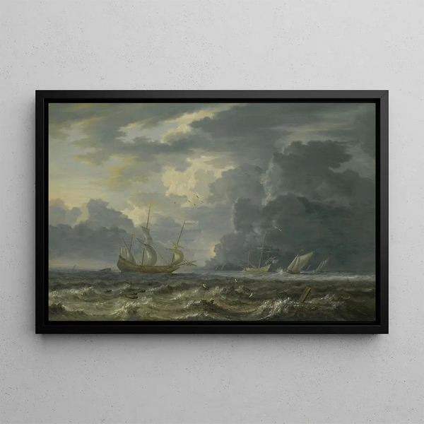 Ships by Rough Sea - Jan Peeters the Elder — framed artwork on a wall