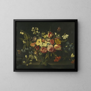 a still life of flowers in a basket - Jan Philips van Thielen — framed artwork on a wall