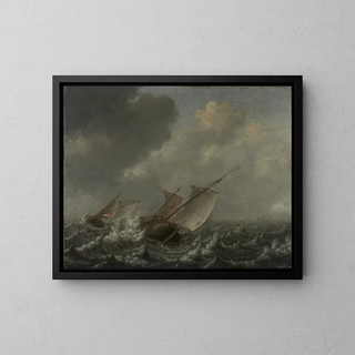 Ships on a Rough Sea - Jan Porcellis — framed artwork on a wall