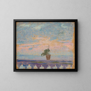 Parapet de balcon avec des pots de fleurs - Jan Rembowski — framed artwork on a wall