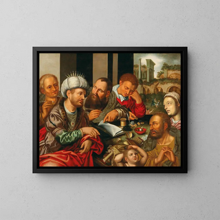 The Parable of the Ruthless Creditor - Jan Sanders van Hemessen — framed artwork on a wall