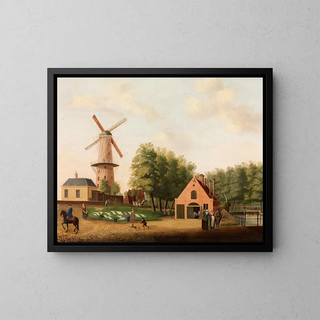 Village with a windmill - Jan Spaan — framed artwork on a wall