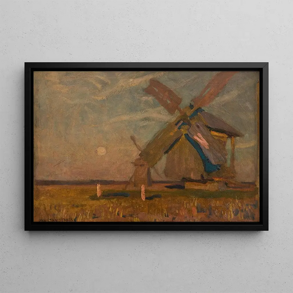Landscape with Windmills - Jan Stanisławski — framed artwork on a wall