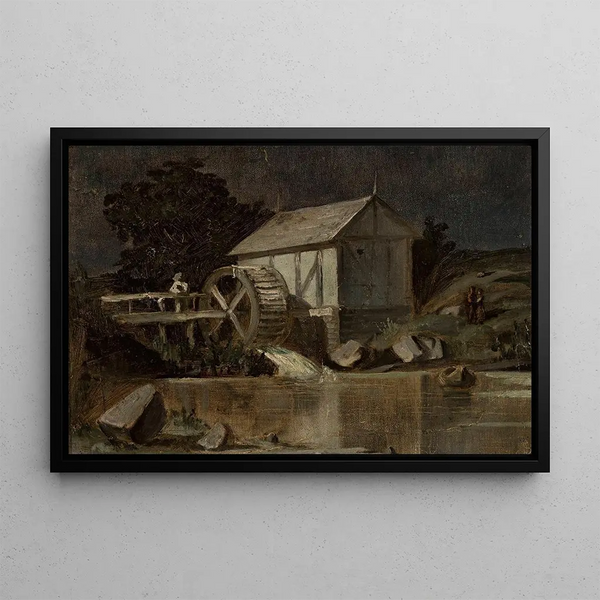 Moulin au bord de la rivière par une nuit de clair de lune - Jan Stanisławski — framed artwork on a wall