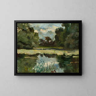 Landscape painting of a park with a pond - Jan Stanisławski — framed artwork on a wall