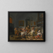 Interior tavern scene with people drinking and making music - Jan Steen — framed artwork on a wall