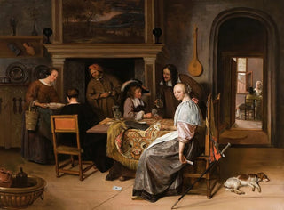 an elegant company in an interior with figures playing cards at a table - Jan Steen — artwork view