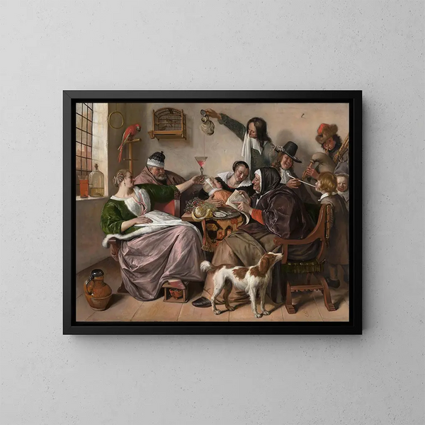 Like the Old Man Sings, the Young Man Pipes - Jan Steen — framed artwork on a wall
