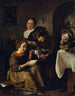children learning to read to a cat - Jan Steen — artwork view