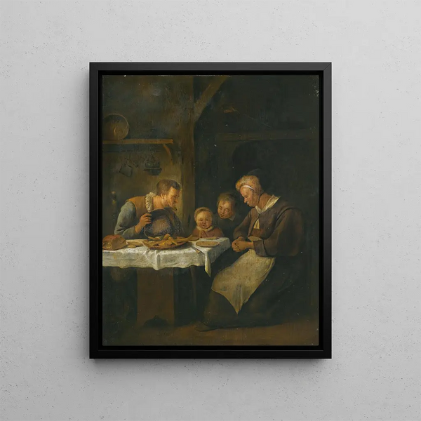 Grace Before a Meal - Jan Steen — framed artwork on a wall