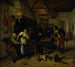 Interior of a tavern with an old man having fun with the innkeeper and two men playing backgammon known as Two kinds of games - Jan Steen — artwork view