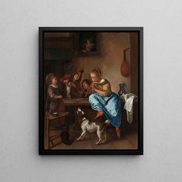 The Dance Lesson - Jan Steen — framed artwork on a wall