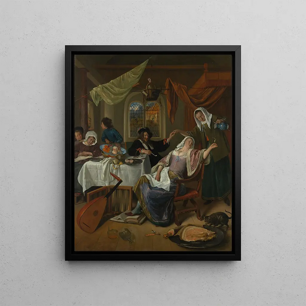 The Dissolving House - Jan Steen — framed artwork on a wall