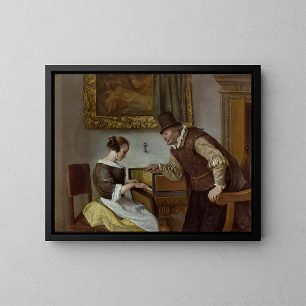 The harpsichord lesson - Jan Steen — framed artwork on a wall