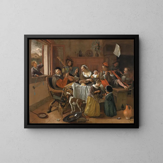 The Joyful Family - Jan Steen — framed artwork on a wall