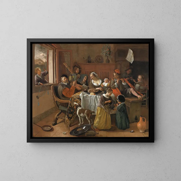 The Joyful Family - Jan Steen — framed artwork on a wall