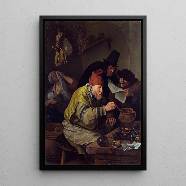 L'alchimiste du village - Jan Steen — framed artwork on a wall