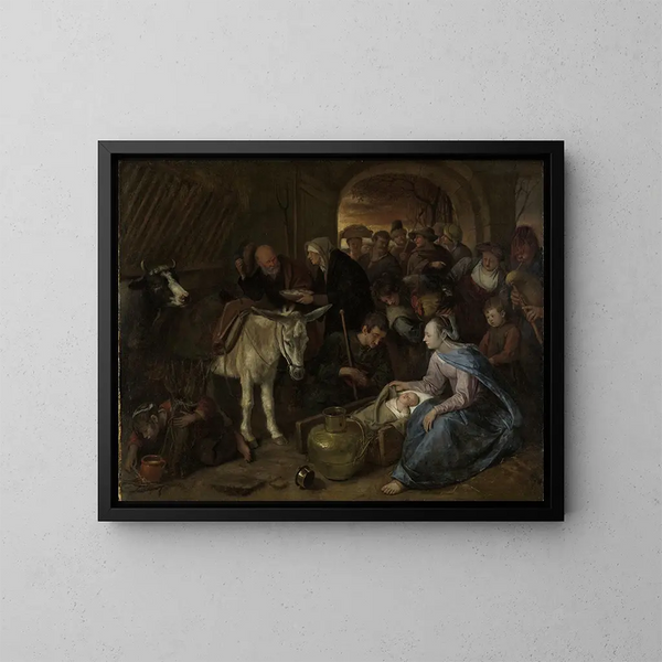 L'adoration des bergers - Jan Steen — framed artwork on a wall