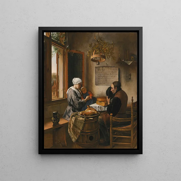 La prière avant le repas - Jan Steen — framed artwork on a wall
