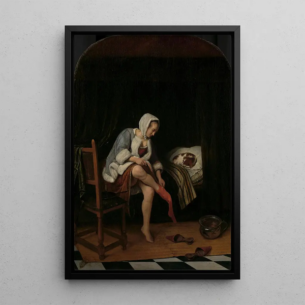Woman at her toilette - Jan Steen — framed artwork on a wall
