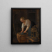 Woman cleaning metal objects - Jan Steen — framed artwork on a wall