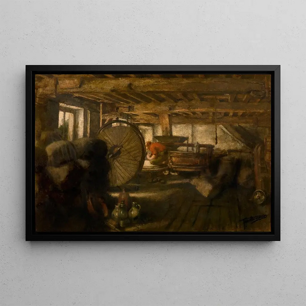 Interior of a mill - Jan Stobbaerts — framed artwork on a wall