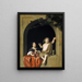 Two children at a window watching a soap bubble - Jan Tilius — framed artwork on a wall