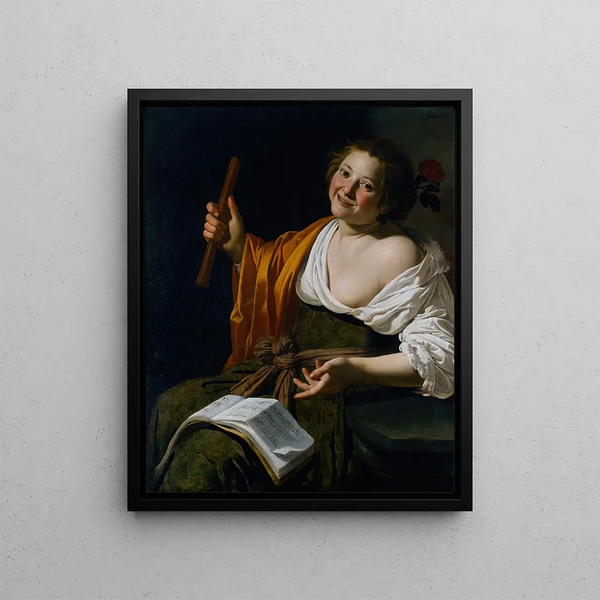 Girl with a Flute - Jan van Bijlert — framed artwork on a wall