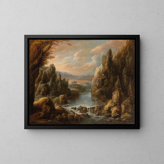 Landscape Painting with Shepherds - Jan van Bunnik — framed artwork on a wall