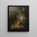 a still life with flowers, peaches, grapes, and a peeled orange, all resting on a table - Jan van der Waarden — framed artwork on a wall