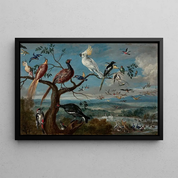 The Bird Concert - Jan van Kessel the Elder — framed artwork on a wall